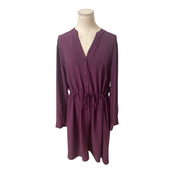 EILEEN FISHER Purple Shirt Dress Drawstring Size L Long l Sleeve Work Casual - Picture 6 of 11